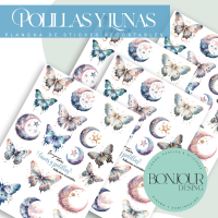 Plancha de Stickers: Polillas y Lunas