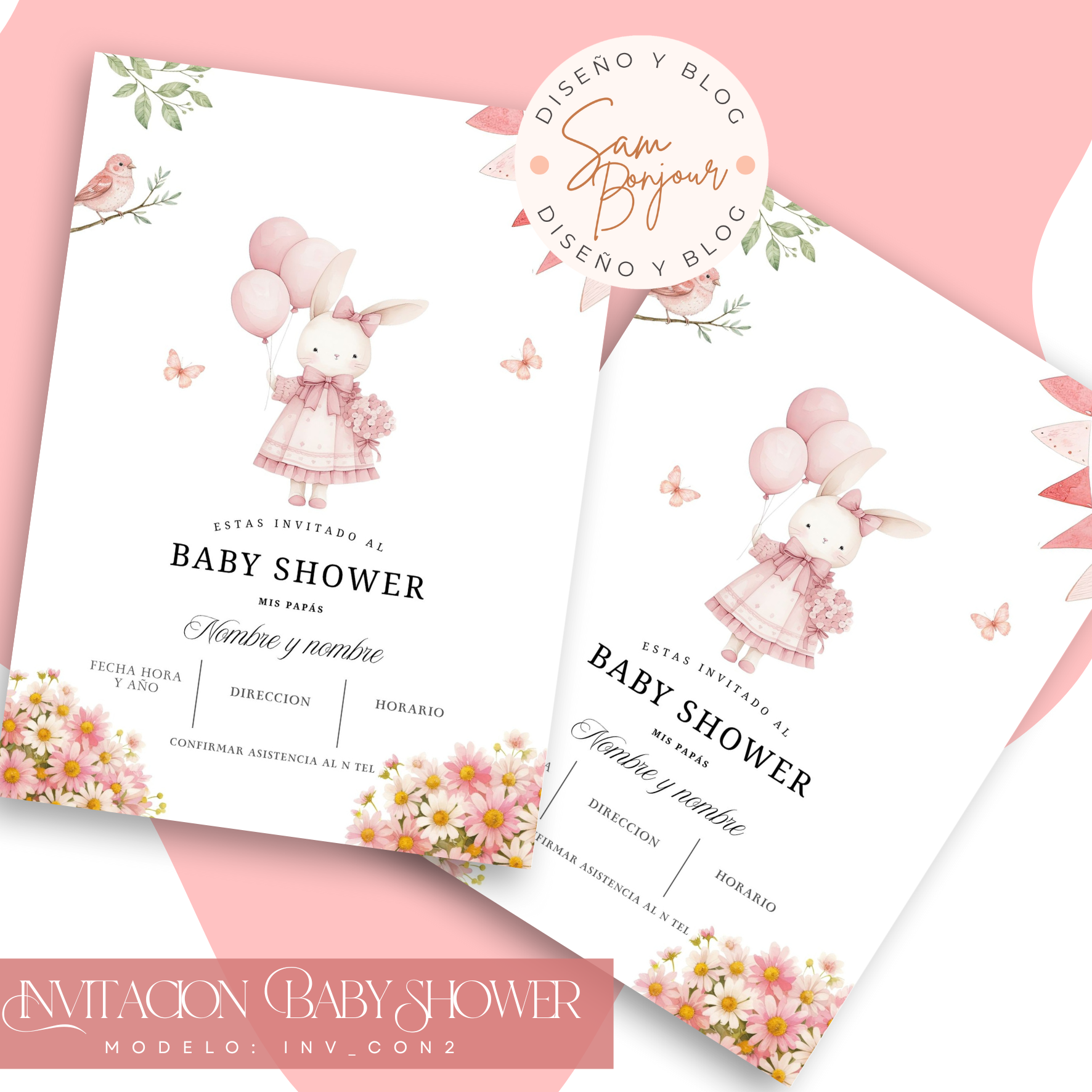 Tarjetas Digitales: Baby Shower -Conejitos - Imagen 3