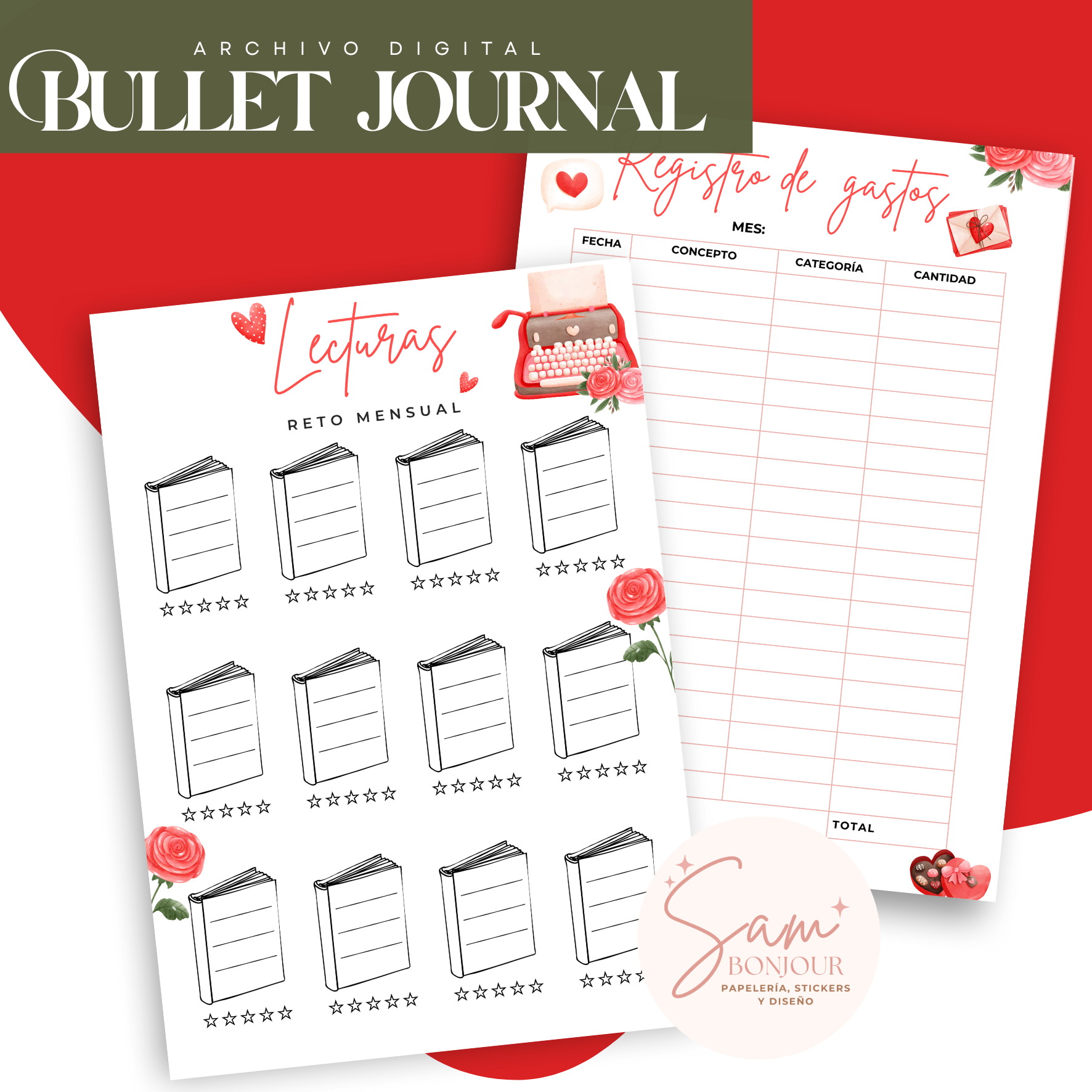 Archivo Digital: kit de Bullet Journal -Amor- - Imagen 2